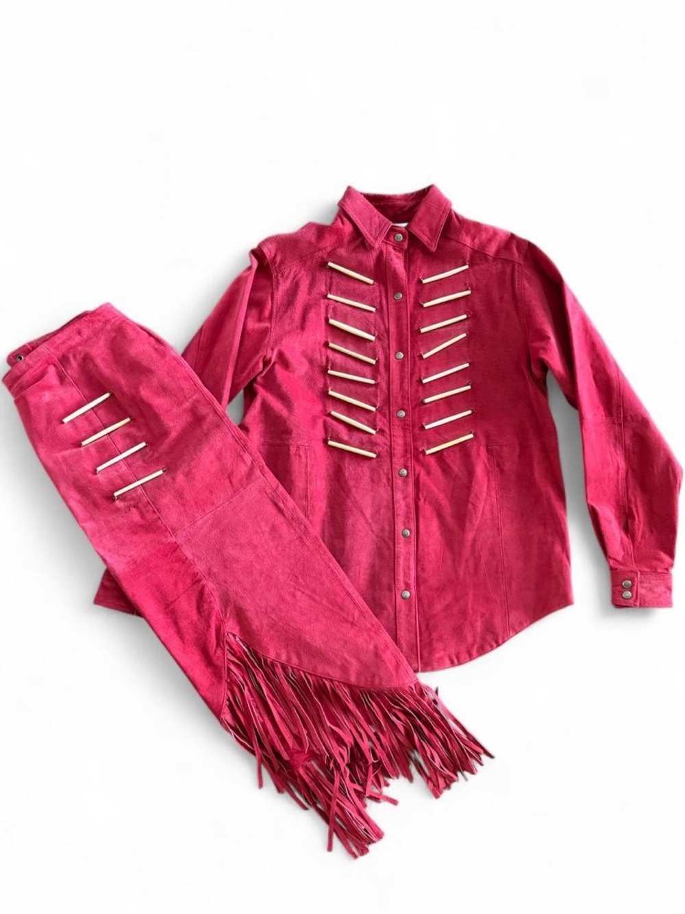 Vintage Tillman Horsemanship Leather Button down Skirt Fringe Red Western 10 M L